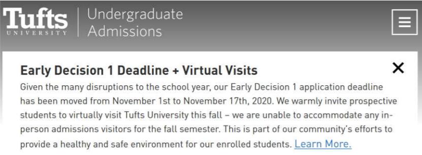 塔夫茨大学推迟ED1截止日期，延长至11月17日