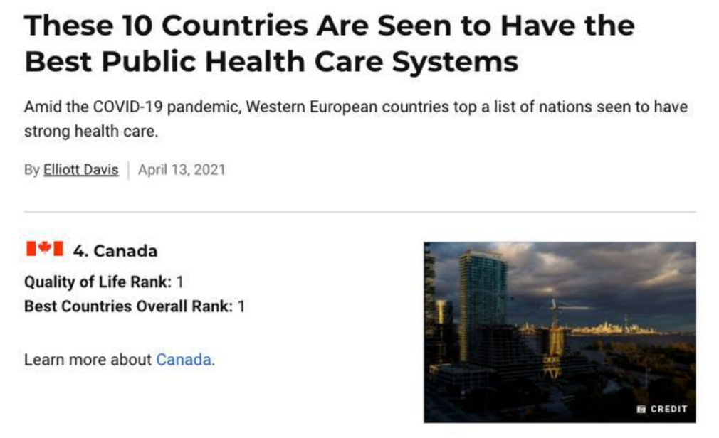全球10大医疗好的出炉!加拿大荣获世界第四!
