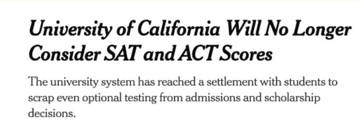 加州大学本科留学录取将不考虑SAT/ACT成绩
