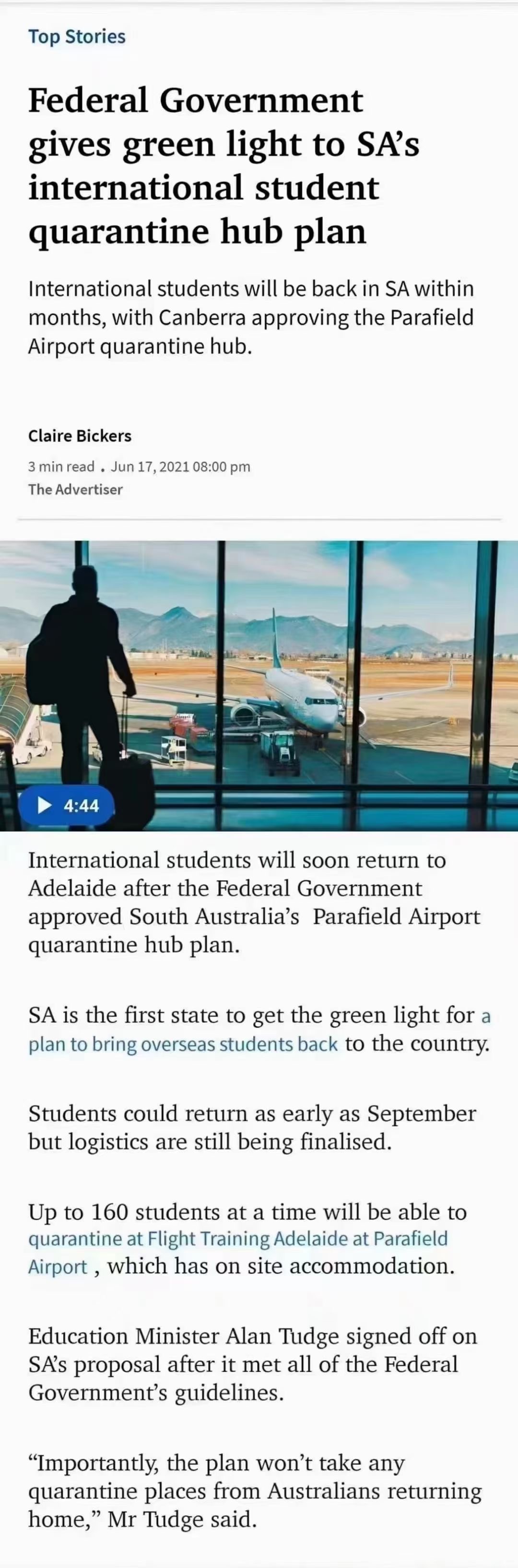 南澳留学生确定即将返澳，新州计划也将很快获批!